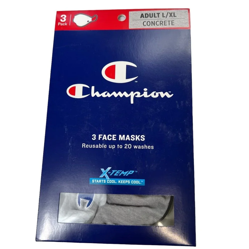 Champion 6‎ Adult Face Masks 2 Boxes Of 3 Concrete L/XL Reusable